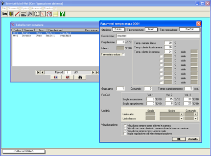 Temperatures configuration interface